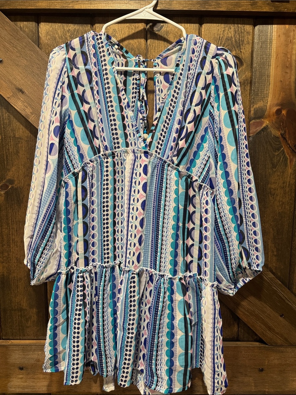 Striped Blue & Teal Sheer Swim suit cover up